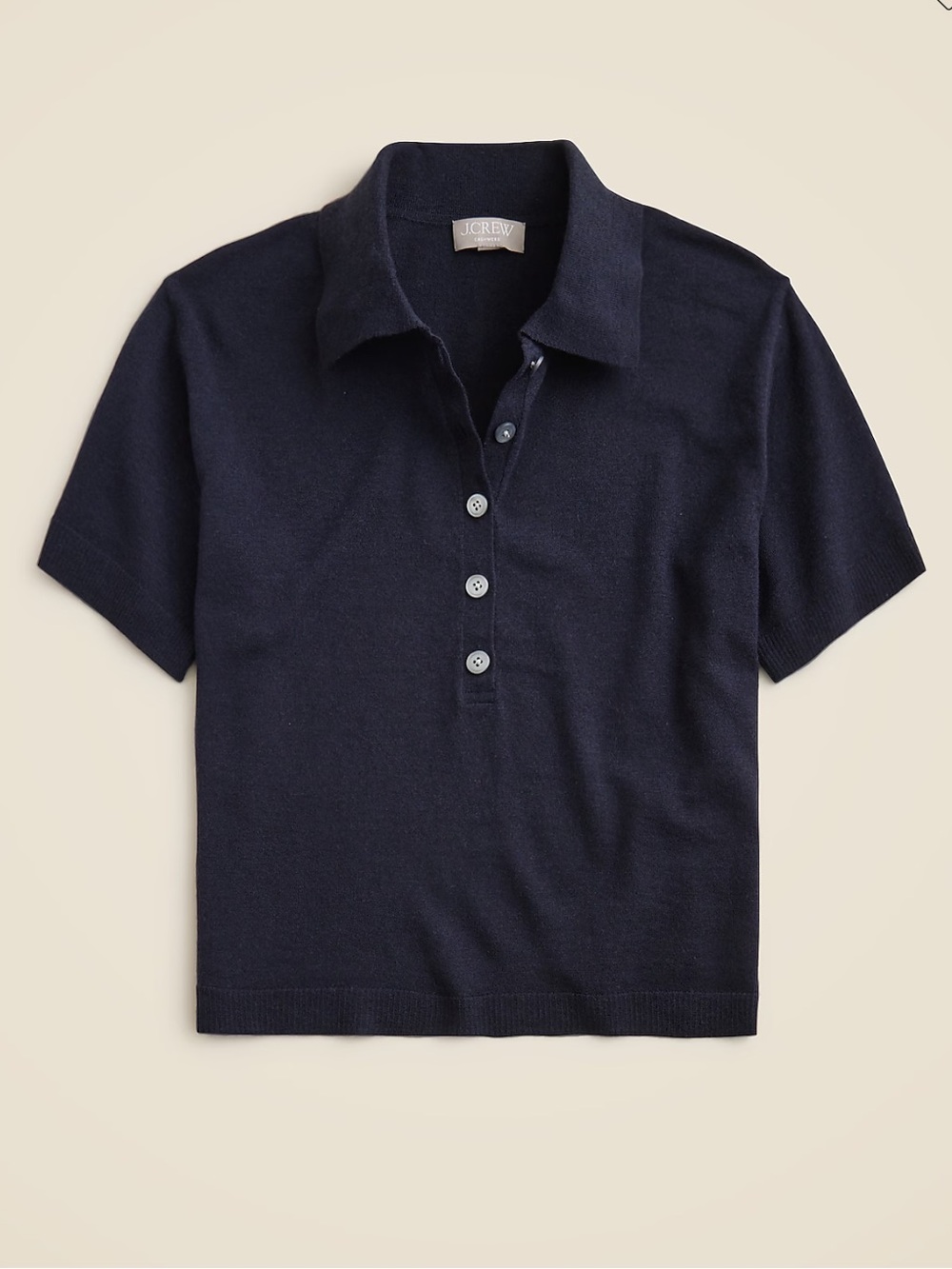 J. Crew Featherweight Cashmere Short Sleeve Sweater Polo Small Navy Blue NWT